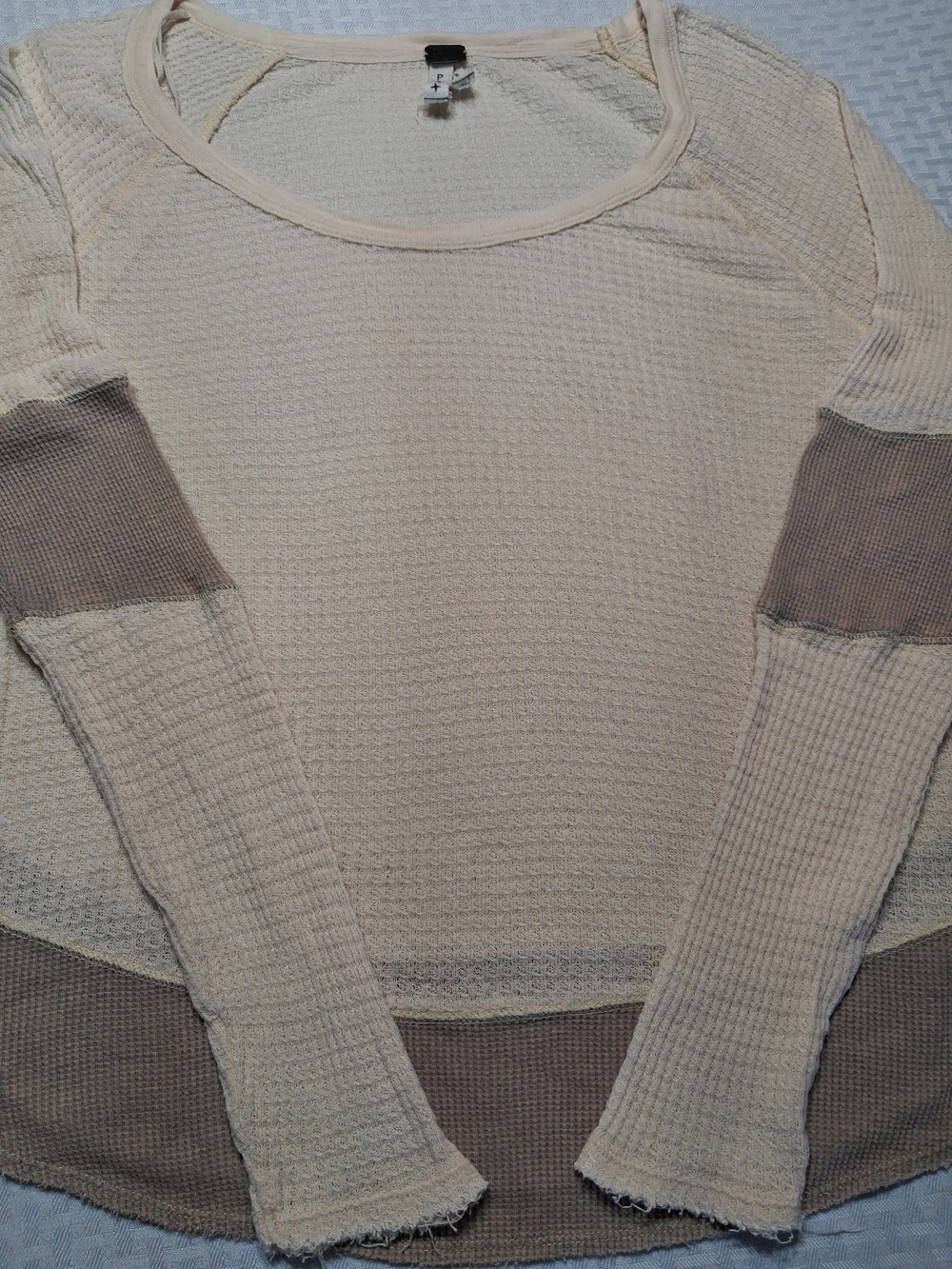 We The Free Cream Scoop Neck Thermal Top with Taupe Panels